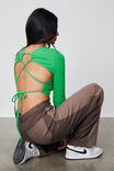 Tie Up Open Back Long Sleeve, GREENBRIAR - alternate image 3