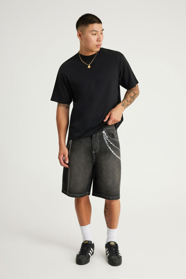 Notion Relaxed Baggy Denim Short, DISTRESSED DARK MATTER/CHAINS