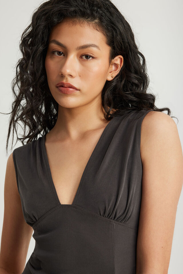Soft Washed V Neck Top, PHANTOM