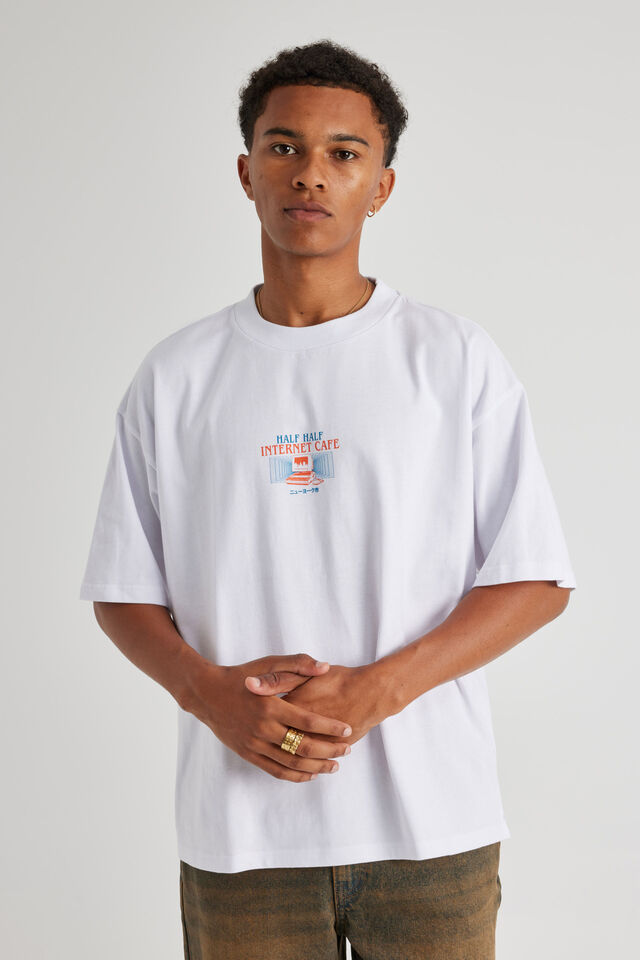 Half Half Heavyweight Box Fit Graphic Tshirt, HH WHITE/INTERNET CAFE