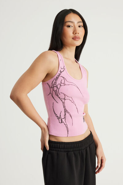 Attack On Titan Racer Tank, LCN AOT WASHED POP PINK / SKELETON