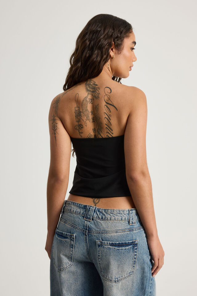 Knot Front Split Bandeau, BLACK