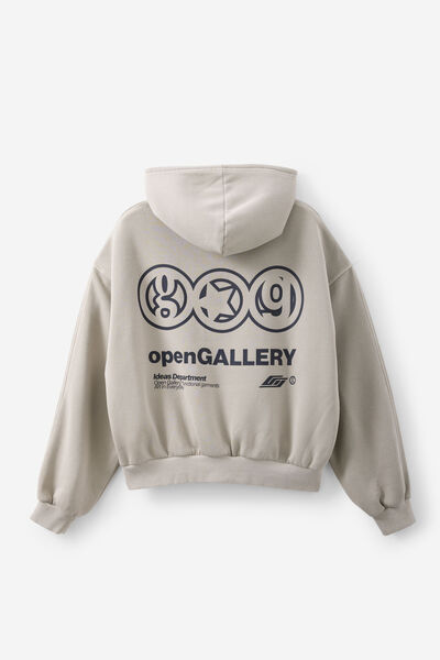 Open Gallery Boxy Hoodie, OG WASHED SUNBLEACHED KHAKI/TRIAD
