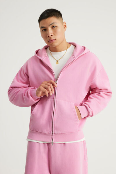 Authentics Boxy Zip Thru Hoodie, WASHED POP PINK