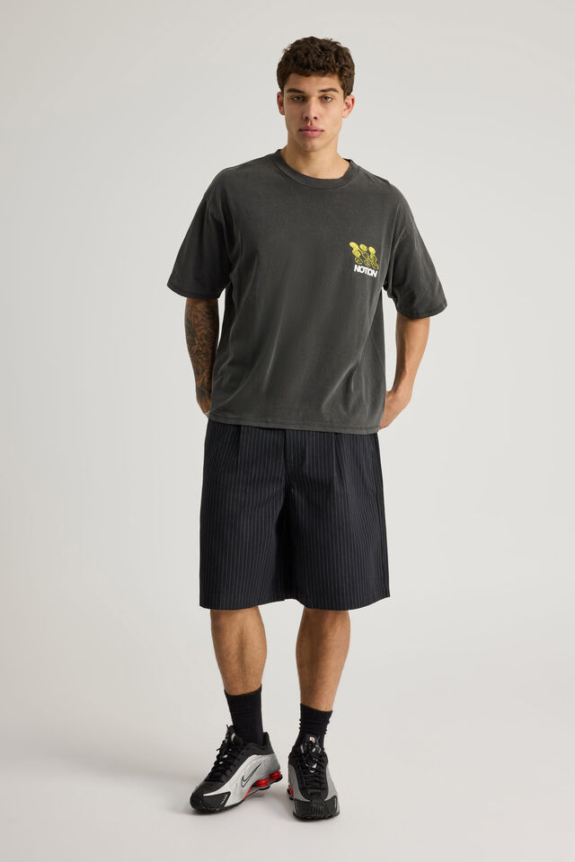 Half Half Pleated Woven Short, NAVY PINSTRIPE