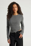 Fitted Long Sleeve Top, BLACK/GUNMETAL MARLE STRIPE - alternate image 1