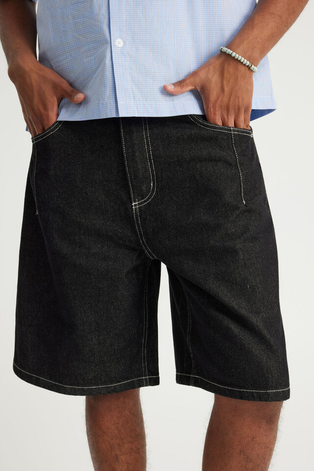 Authentics Baggy Denim Short, CRISP BLACK/WHITE STITCH