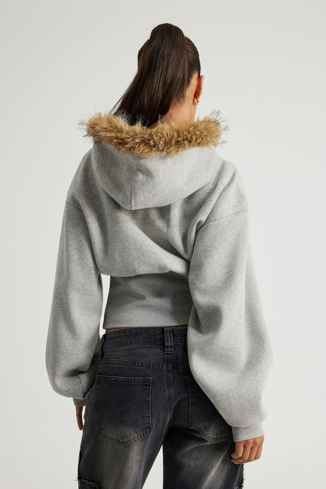 Notion Corset Zip Through Hoodie, NTN GREY MARLE/FAUX FUR