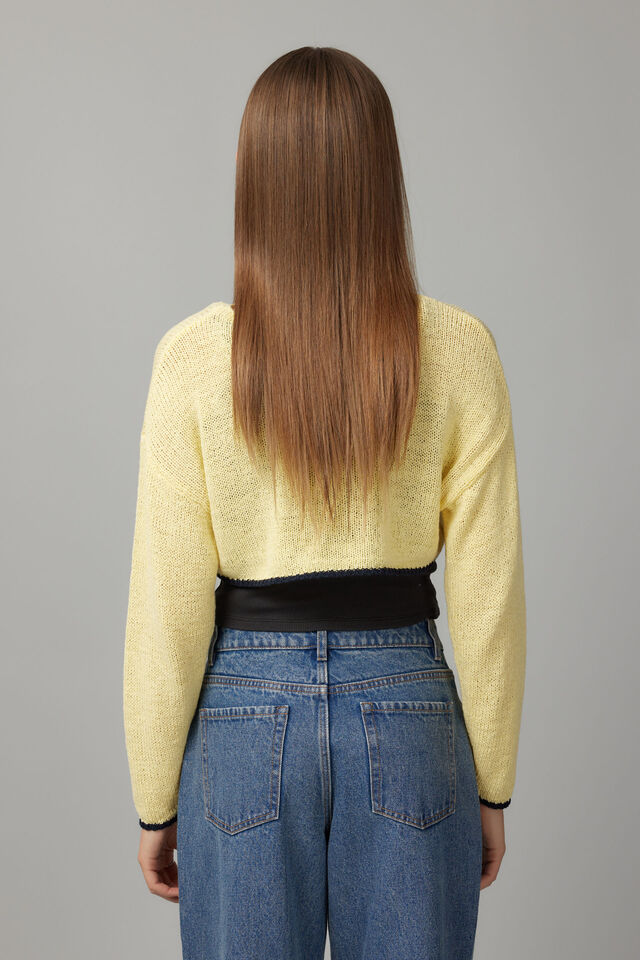 Open Knit Crop Jacquard Jumper, YELLOW/STAR