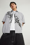 Notion Boxy Cropped Short Sleeve Shirt, NOTION WHT BLK CHECK GOTHIC ARTWORK - example image 1