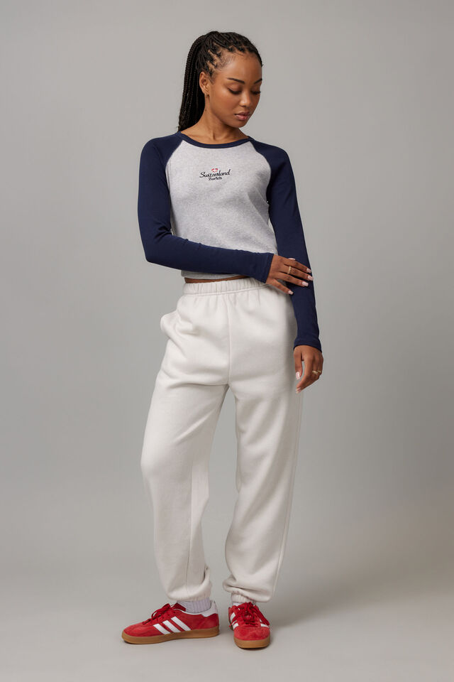 Long Sleeve Raglan Curve Hem Tee, GREY MARLE/NAVY SWITZERLAND