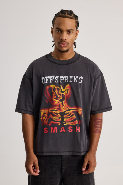 Boxy Cropped Music T Shirt, LCN COR WASHED BLACK/OFFSPRING SMAS