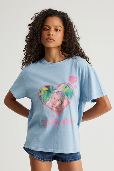 Music Merch Regular Tee, LCN BRA WASHED BLUE MIST/BRITNEY SPEARS HEART