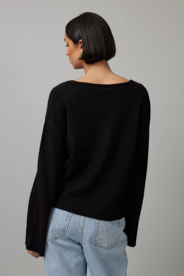 Charlie V Neck Knit Jumper, BLACK