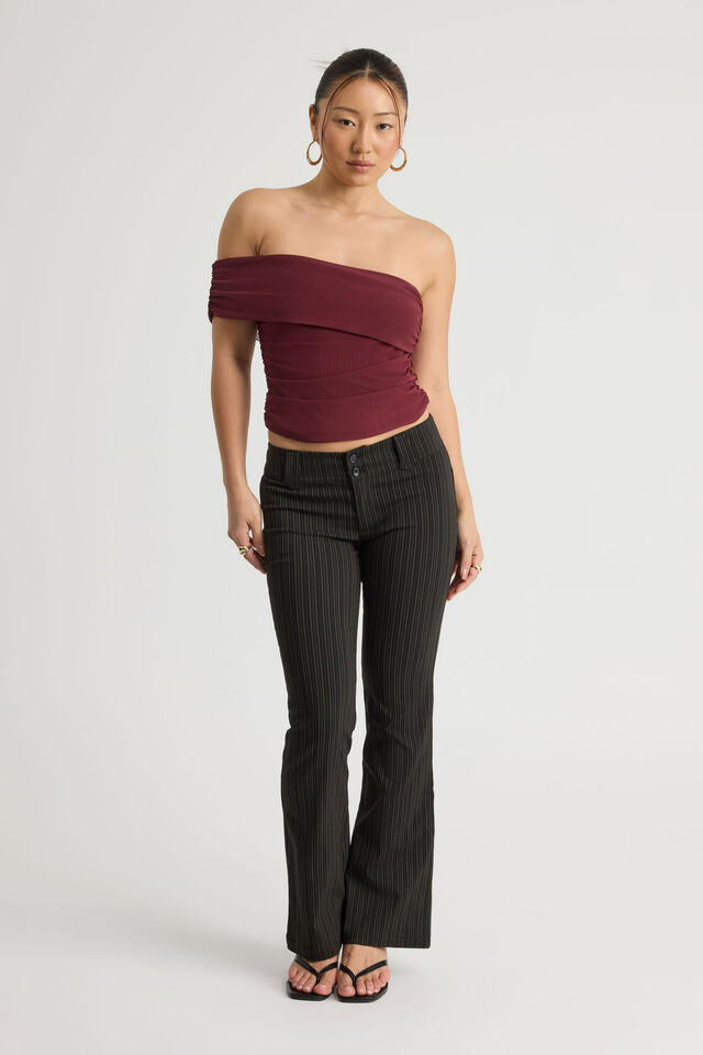 Mesh One Shoulder Top, BORDEAUX
