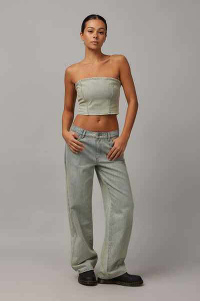 Molly Crop Denim Bandeau, VINTAGE BLEACH