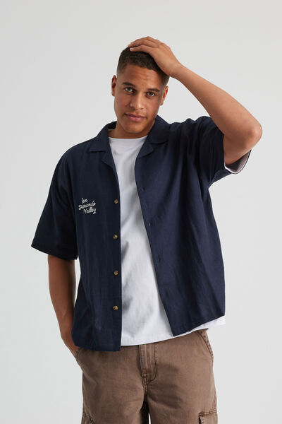 Embroidered Textured Shirt, NAVY BLAZER/CALABASAS