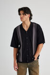 Boxy Knit Shirt, BLACK/CHARC STRIPE - alternate image 1