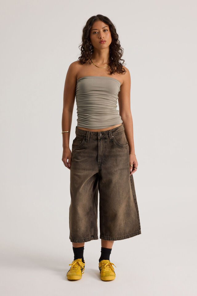 Leni Longline Gathered Bandeau, KHAKI