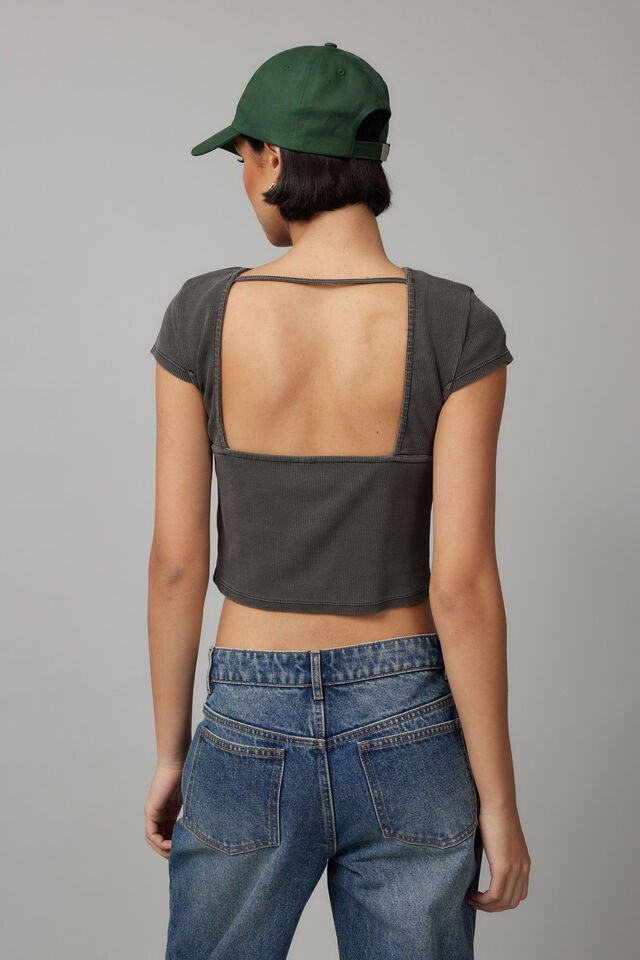 Hazel Open Back Tee, WASHED BLACK