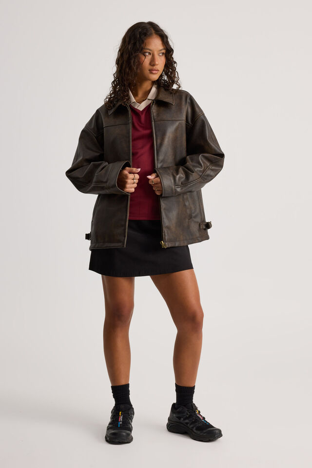 Celes Oversize Pu Jacket, BROWN