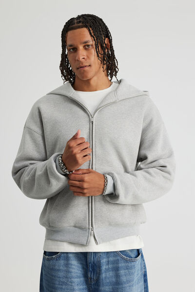 Authentics Boxy Zip Thru Hoodie, GREY MARLE