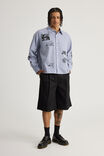 Cartoon Network X Half Half Long Sleeve Shirt, LCN WB BLUE WHT PINSTRIPE/CARTOON NETWORK - alternate image 2