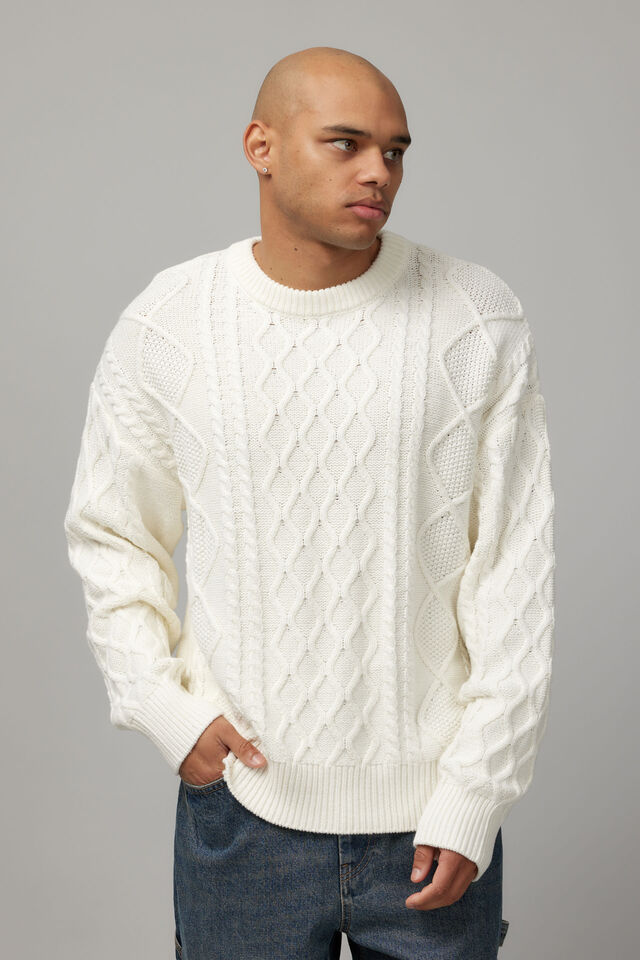 Cable Knit Crew, NEUTRAL