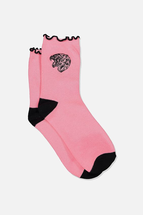 Embroidered Ruffle Edge Sock, WOLF_BUBBLEGUM LUREX