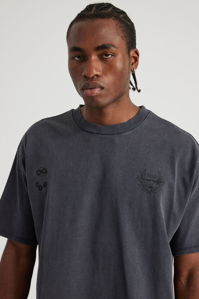 Open Gallery Box Fit Tshirt, OG WASHED SLATE/BLACK GALLERY STARS