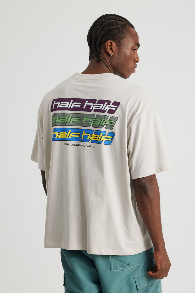 Half Half Box Fit Graphic T Shirt, HH PEBBLE/HALF HALF TRIPLE TIME