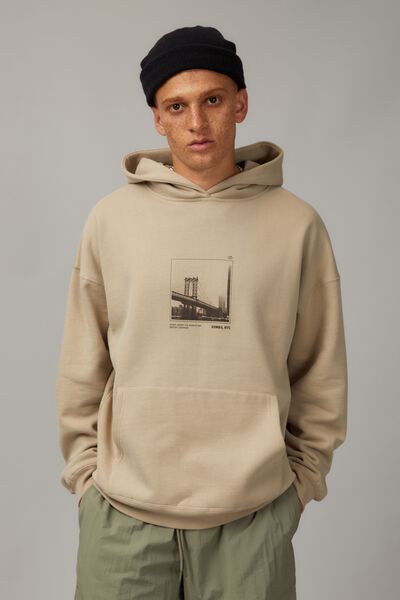 Unified Baggy Graphic Hoodie, SANDY TAUPE/DUMBO NYC