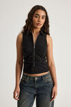 Zip Front Sleeveless Shirt, BLACK - alternate image 1