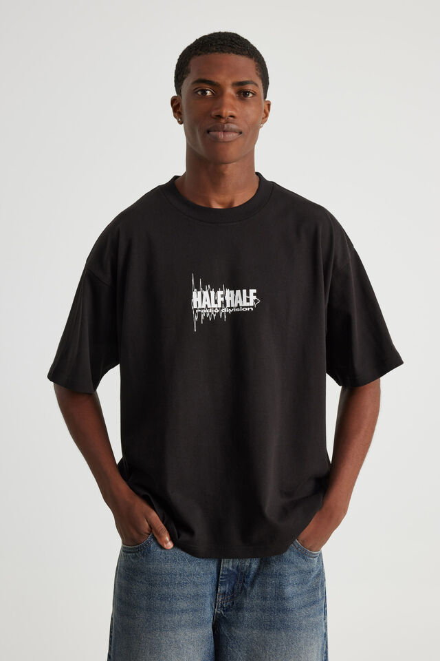Half Half Heavyweight Box Fit Graphic Tshirt, HH BLACK/HALF HALF RADIO DIVISION