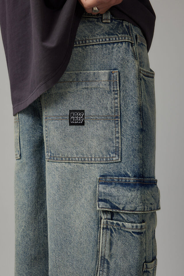 Half Half Baggy Cargo Jean, TINTED INDIGO