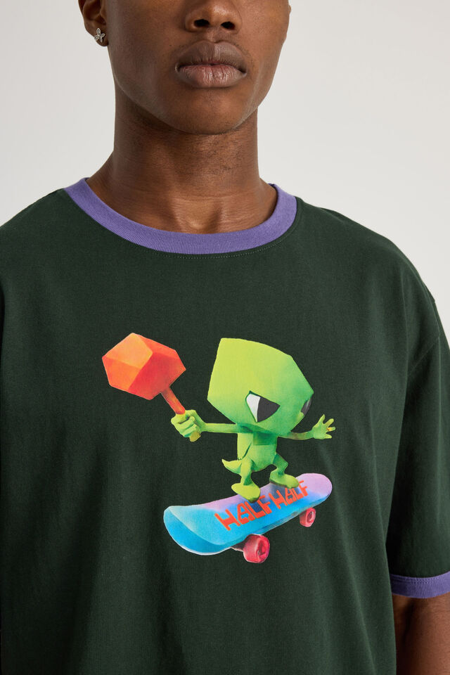 Half Half Regular Ringer Tshirt, HH KELP/NEBULA RENDERED GUY