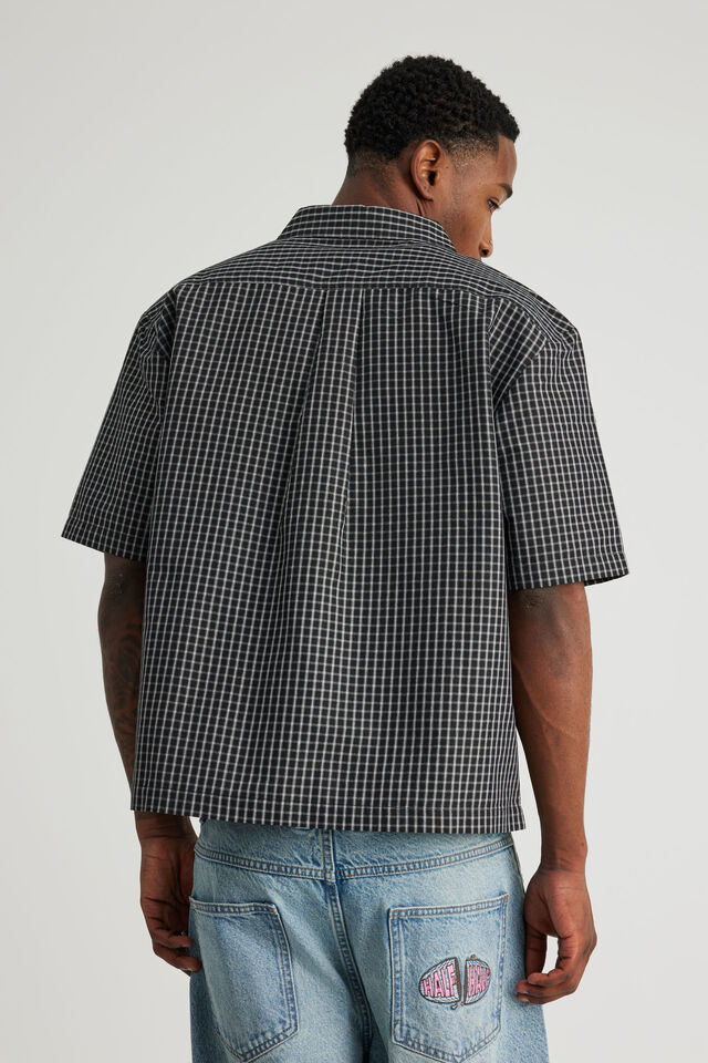 Half Half Short Sleeve Shirt, HH BLACK WHITE GRID CHECK