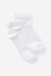 Girls Everyday Quarter Sock, WHITE WITH LACE - alternate image 1