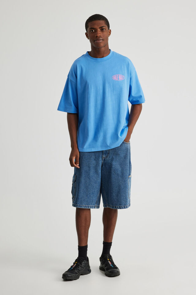 Half Half Heavyweight Box Fit Graphic Tshirt, HH CORNFLOWER/TAKEOVER