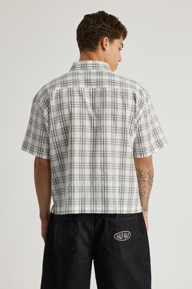 Half Half Boxy Cropped Short Sleeve Shirt, WHITE WINDOW CHECK/GOTHIC HH
