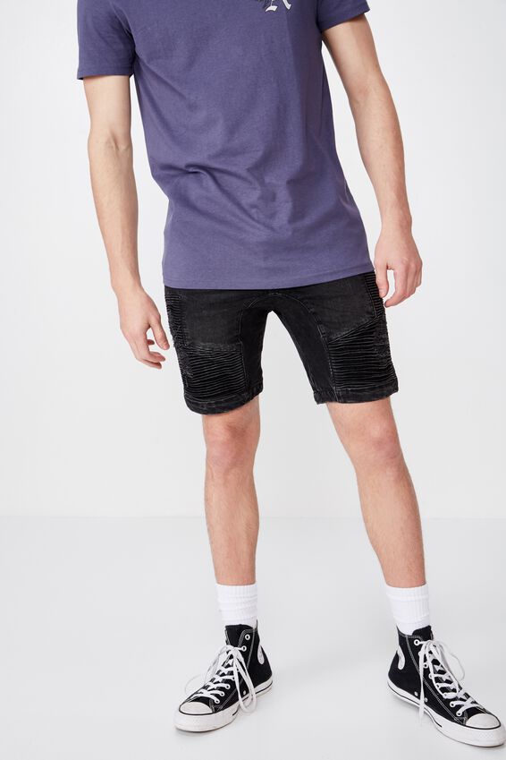 Moto Denim Short, WASHED BLACK