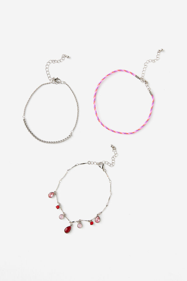 Festival Anklet Pack, SILVER PINK CORD W JEWELS