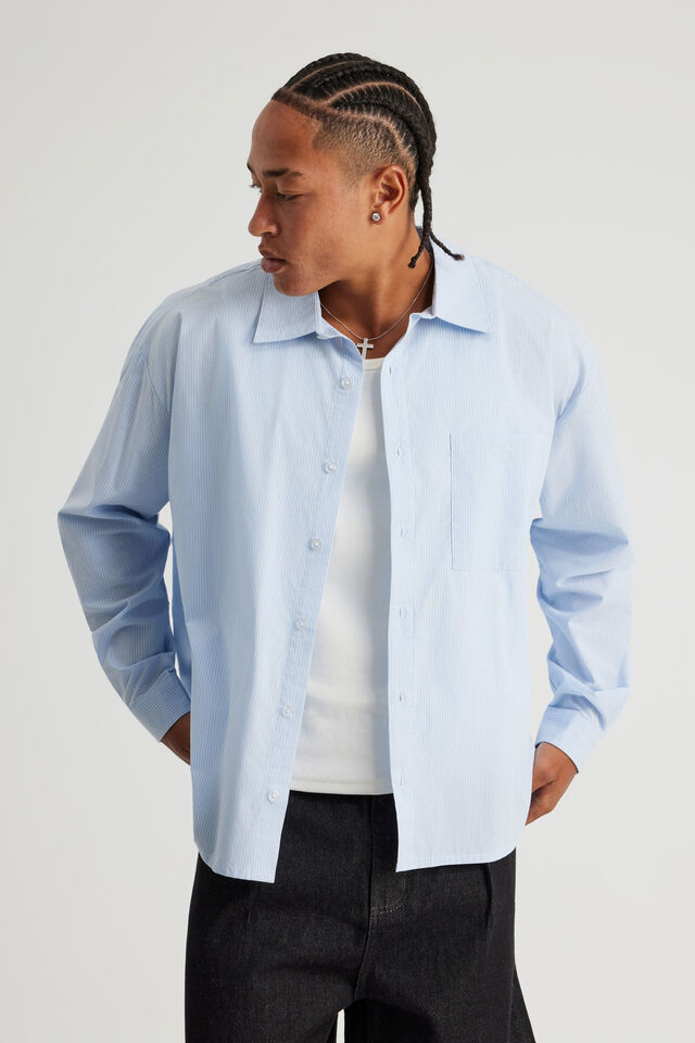Authentics Long Sleeve Shirt, AUTHENTICS PALE BLUE PINSTRIPE