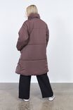 Oversized Longline Puffer Jacket, BURNT IRON