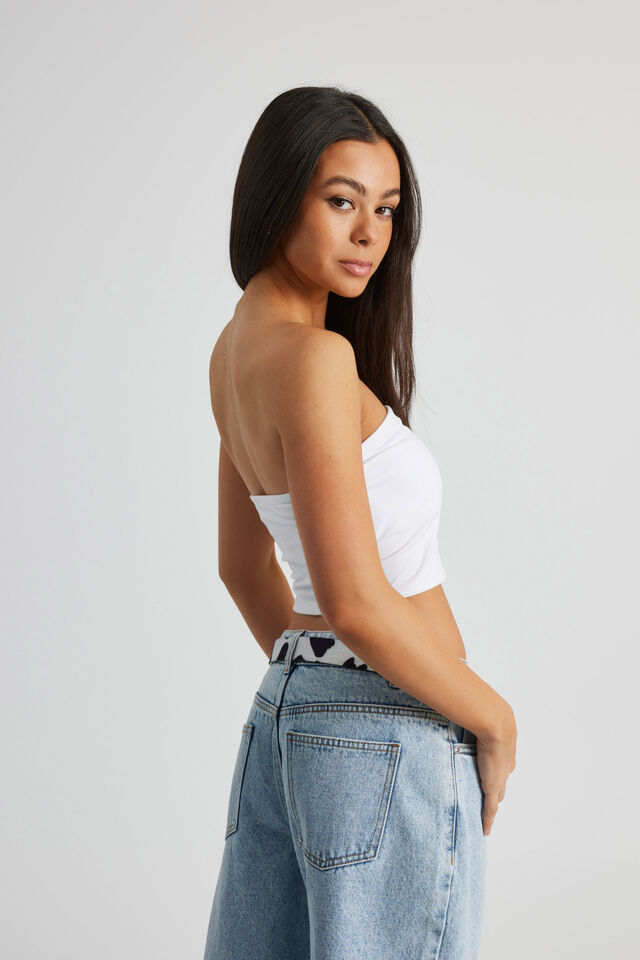 Crop Jersey Tube Top, WHITE