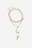 Stone Layered Cross Necklace, GOLD - example image 1