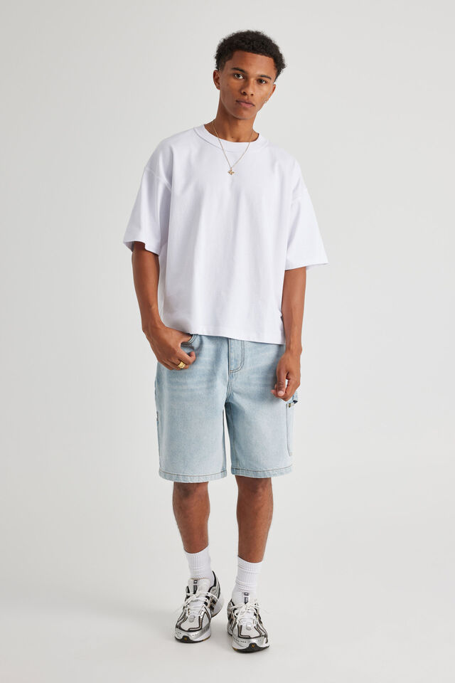 Half Half Painter Baggy Denim Short, DAY BLUE