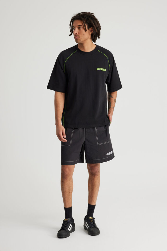 Half Half Boxy Raglan Tshirt, HH BLACK LIME/HALF HALF TONAL