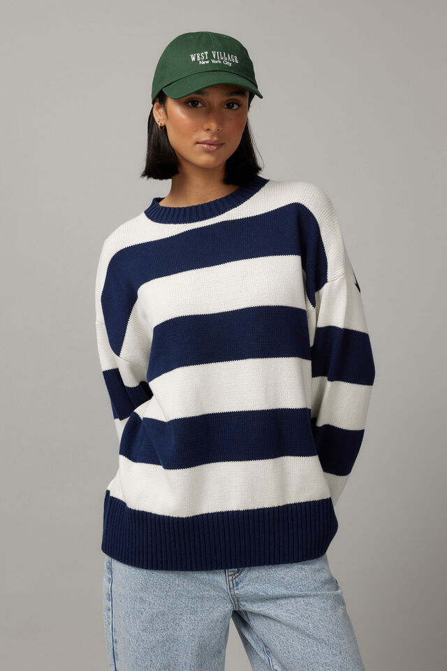 Zephyr Oversized Stripe Knit Crew, NAVY/WHITE STRIPE