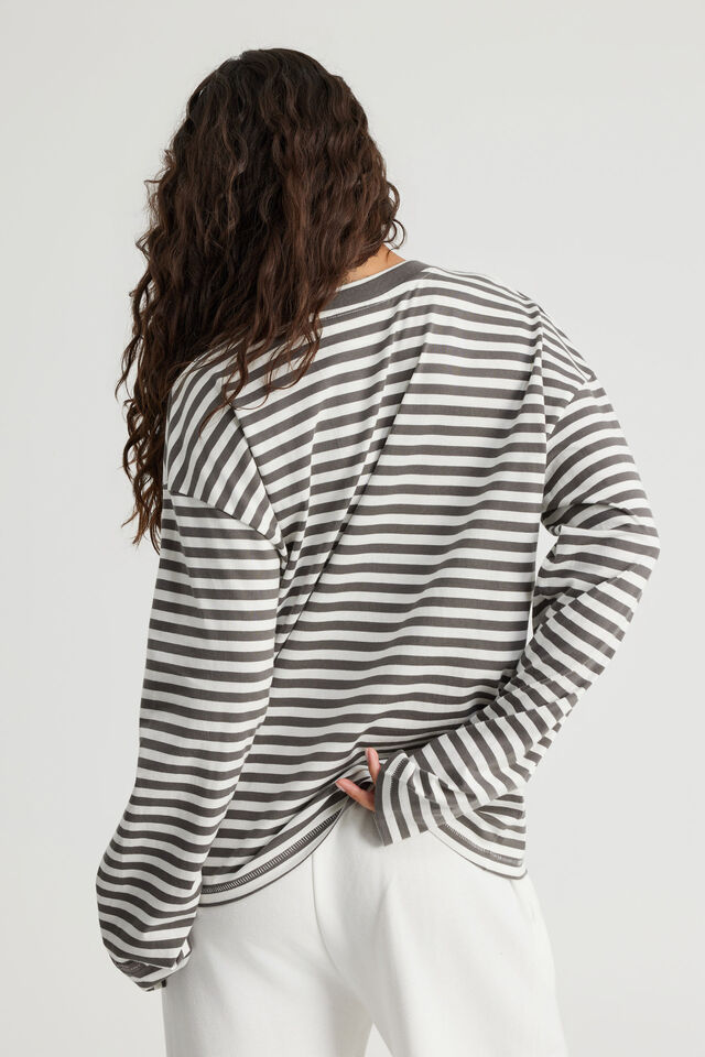 Open Gallery Cropped Long Sleeve Tshirt, OG TITANIUM STRIPE/OG LOGO